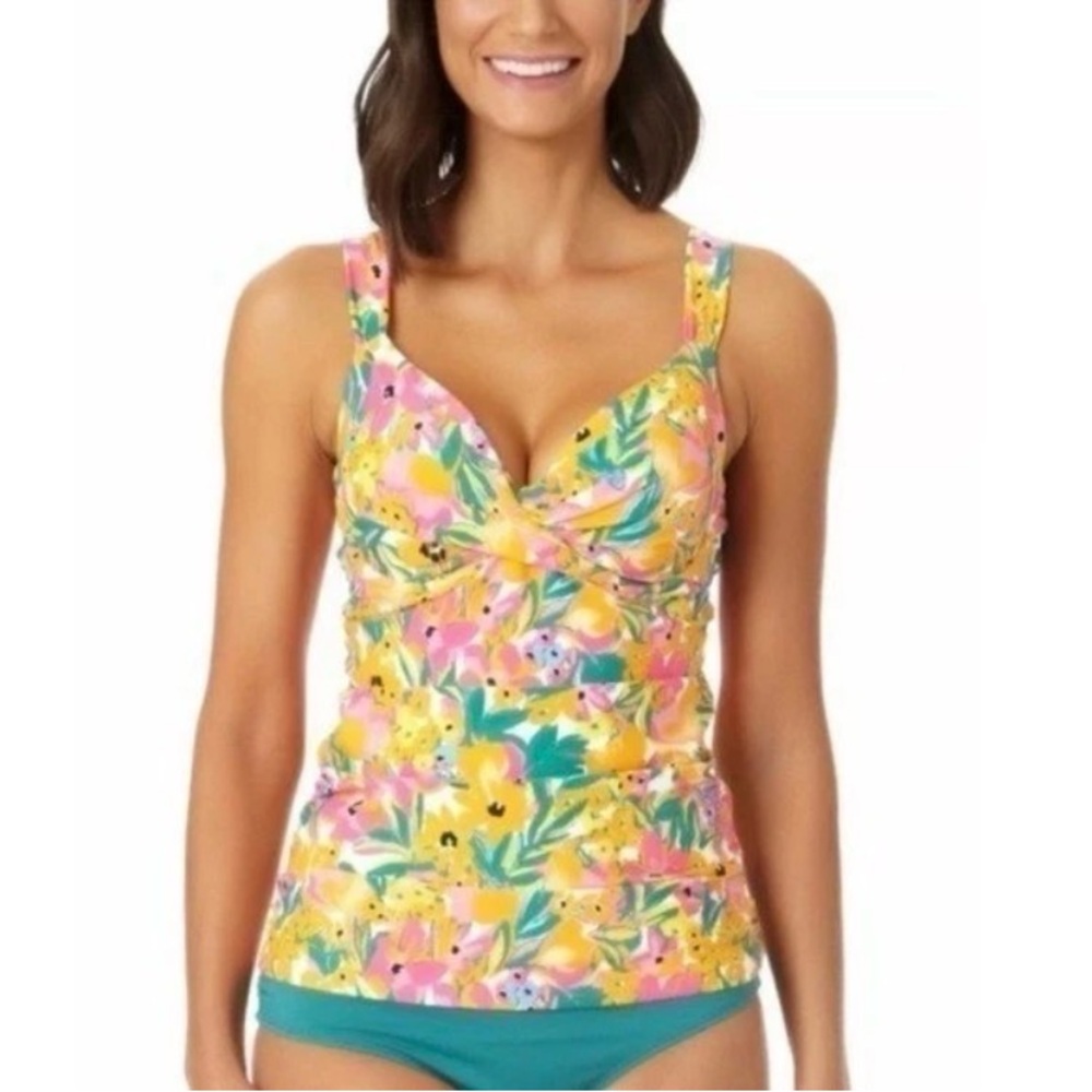 Anne Cole Women's Multi Sunshine Floral Printed Underwire Twist Tankini 34C/36B